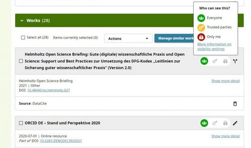 Abschnitt "Works" aus einem ORCID-Record