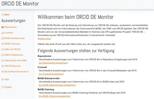 Startseite des ORCID DE Monitors