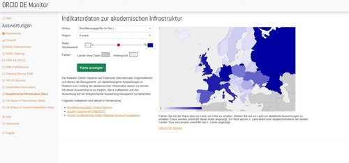 Darstellung der länderspezifischen Auswertungsoptionen im ORCID DE Monitor